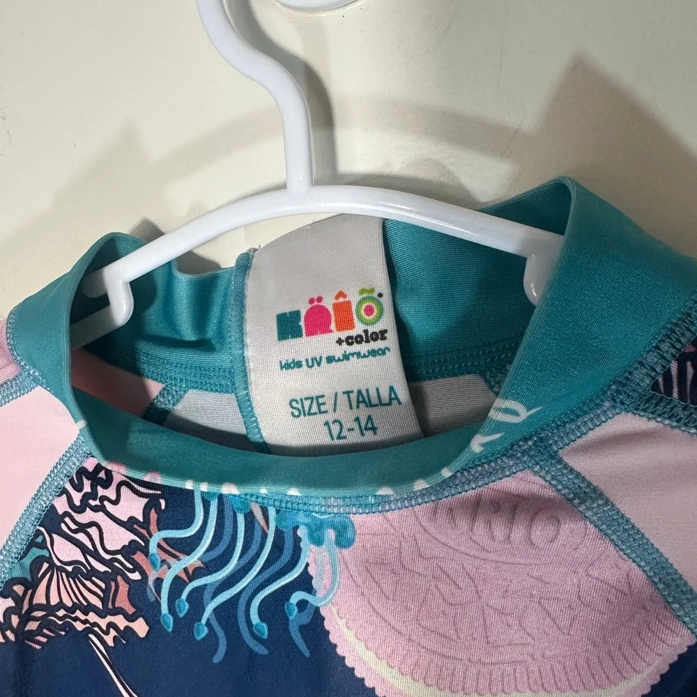 Krio‎ + Color Jellyfish Cookies Girls Long Sleeve Rash Guard Shirt Zipper 12-14